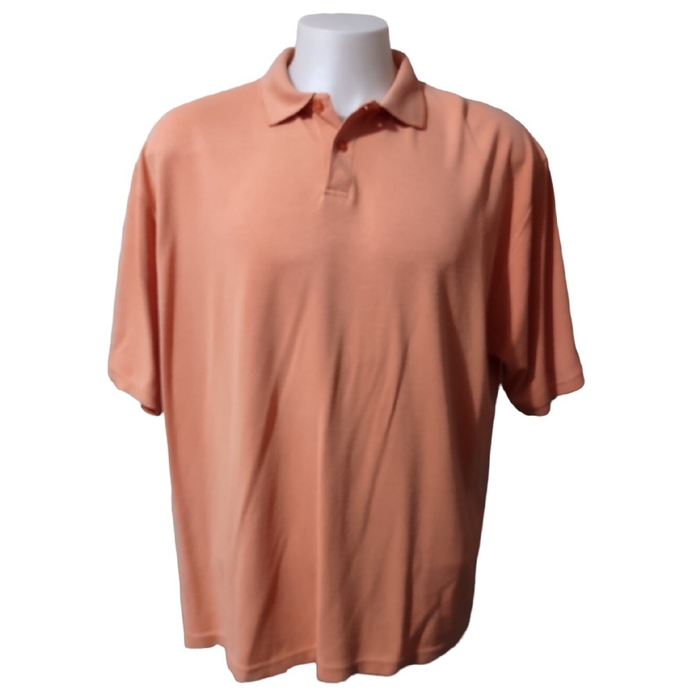 Basic Concepts Polo‎ Shirt Men's Size XL Orange Ribbed Short Sleeve Casual Retro
